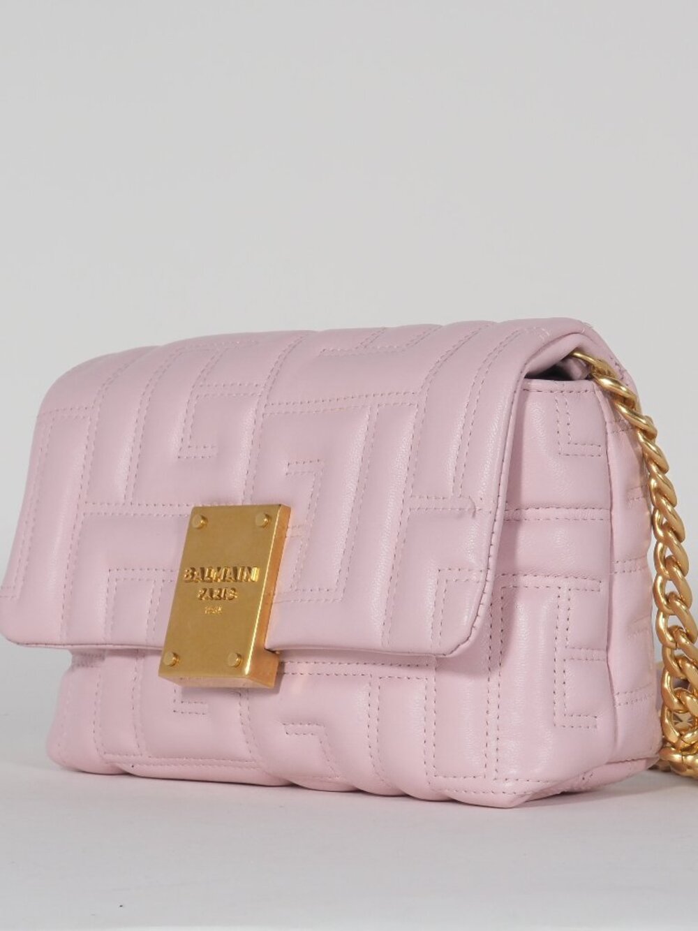 Balmain B-Buzz 23 Pink Quilted Leather Chain Shoulder Bag